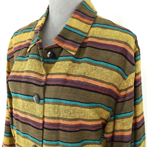 Chicos Design Jacket 1 Womens 8 Medium Silk Stripe Gold Green Shacket Vintage - Picture 9 of 14